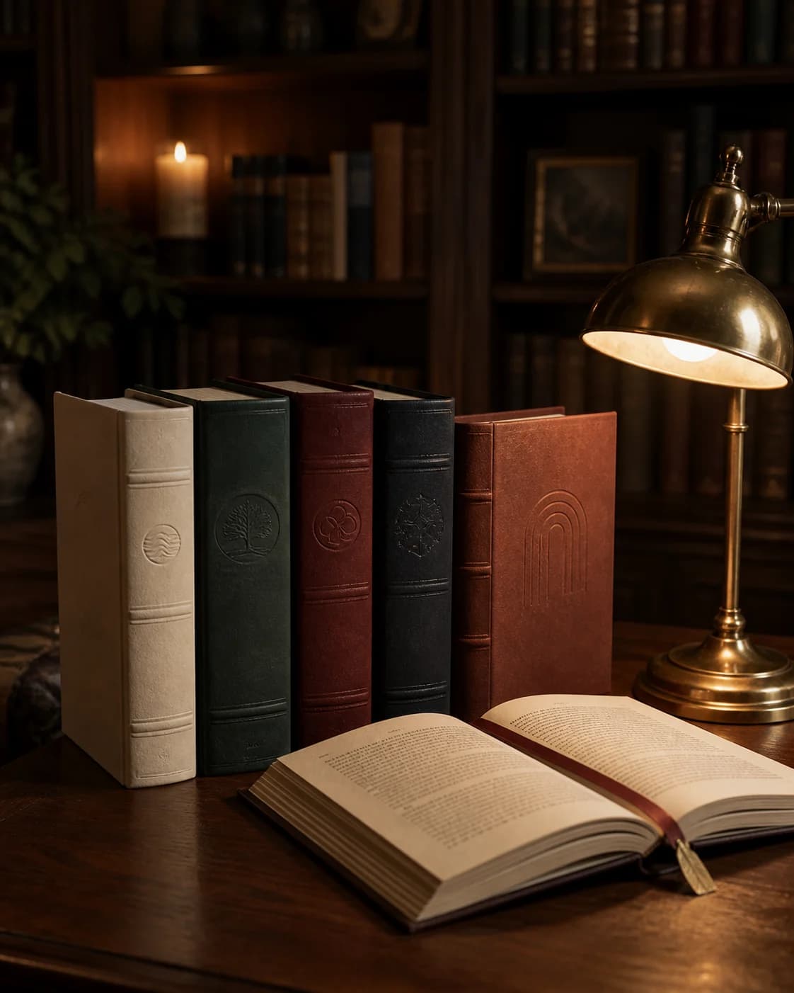 A warm personal library of bound story projects