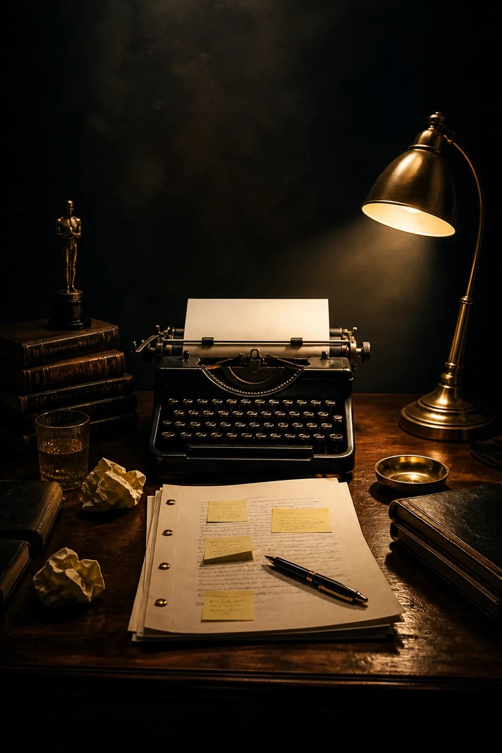 Cinematic writing scene representing screenplay creation