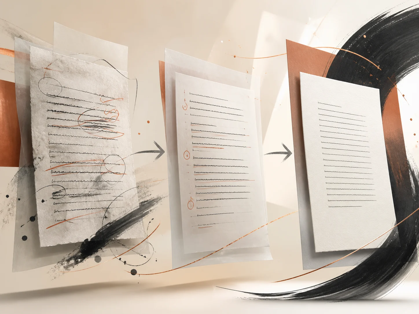 Tre versioni di un racconto breve dalla bozza corretta al manoscritto pulito
